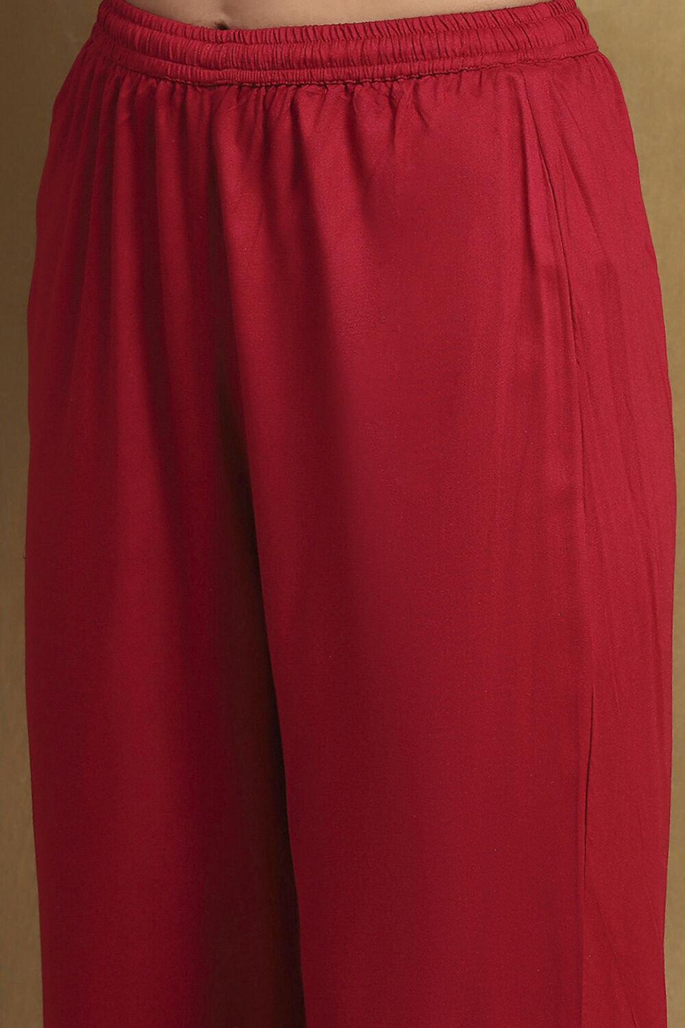 Red Modal Embroidered A-Line Kurta Set image number 2