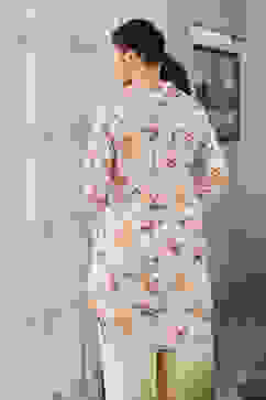 Beige Cotton Floral Printed Straight Kurta image number 3