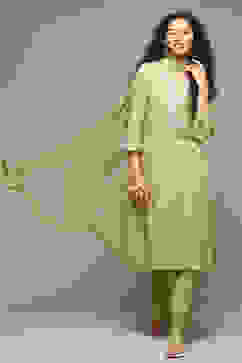 Sage Green Rayon Straight Kurta Churidar Suit Set image number 0