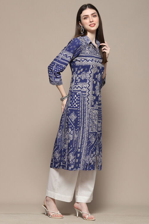 Indigo Rayon Straight Kurta image number 4