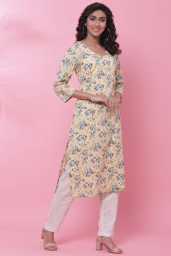 Cream Cotton Kurta image number 3