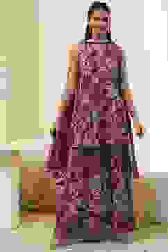 Berry Purple Cotton Floral Peplum Suit Set image number 6