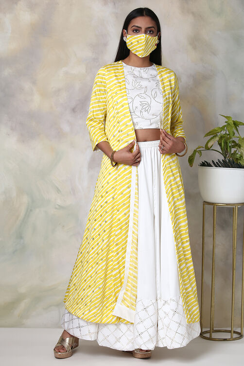 Yellow And Off White 3 Piece Fusion Wear Set image number 5