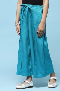 Turquoise Rayon Relaxed Pants image number 2
