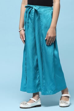 Turquoise Rayon Relaxed Pants image number 2