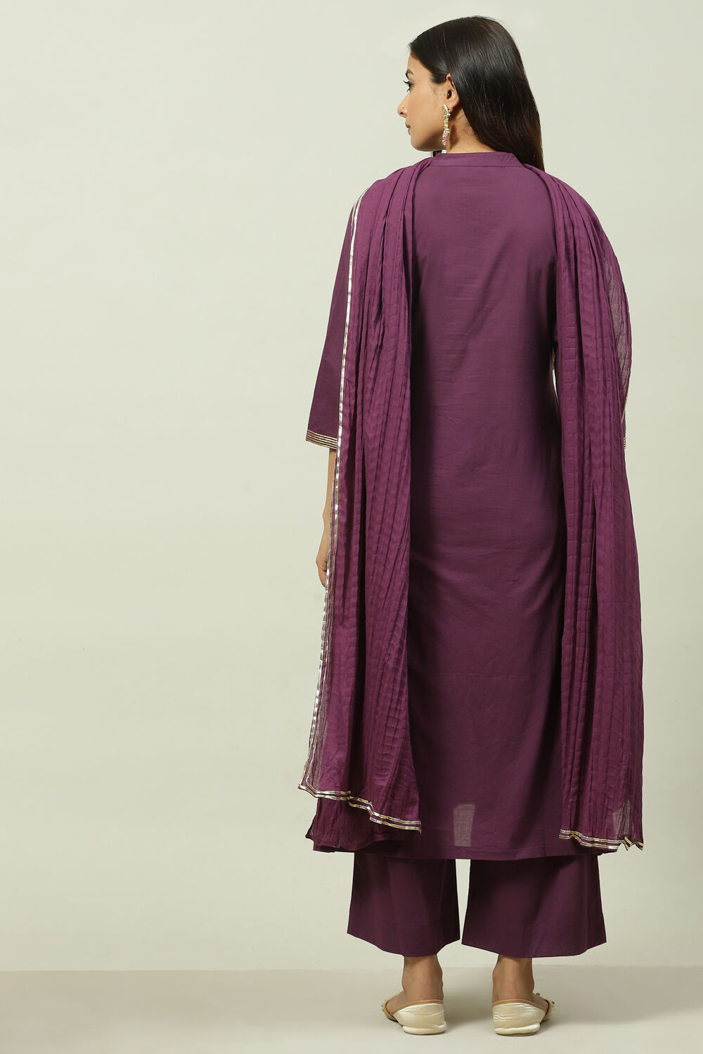 Navy Cotton Straight Kurta Palazzo Suit Set image number 4