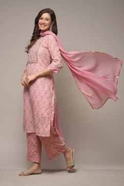 Pink Cotton Blend Straight Kurta Palazzo Suit Set image number 0