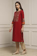 Red Cotton Straight Kurta image number 2