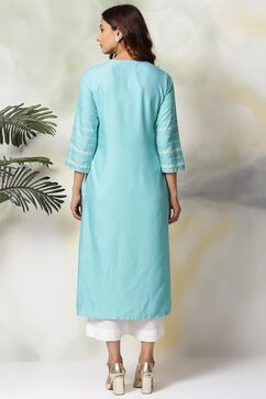 Blue Rayon Straight Kurta Palazzo Suit Set image number 4