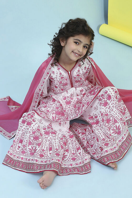 Off White/Pink Cotton A-Line Garara Set image number 0