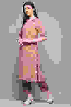 Peach Grey Rayon Straight Kurta Set image number 3