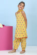 Yellow Cotton Printed Straight Suit Set image number 3