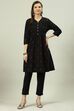 Black Printed Cotton Straight Kurta Slim Pant Suit Set image number 0