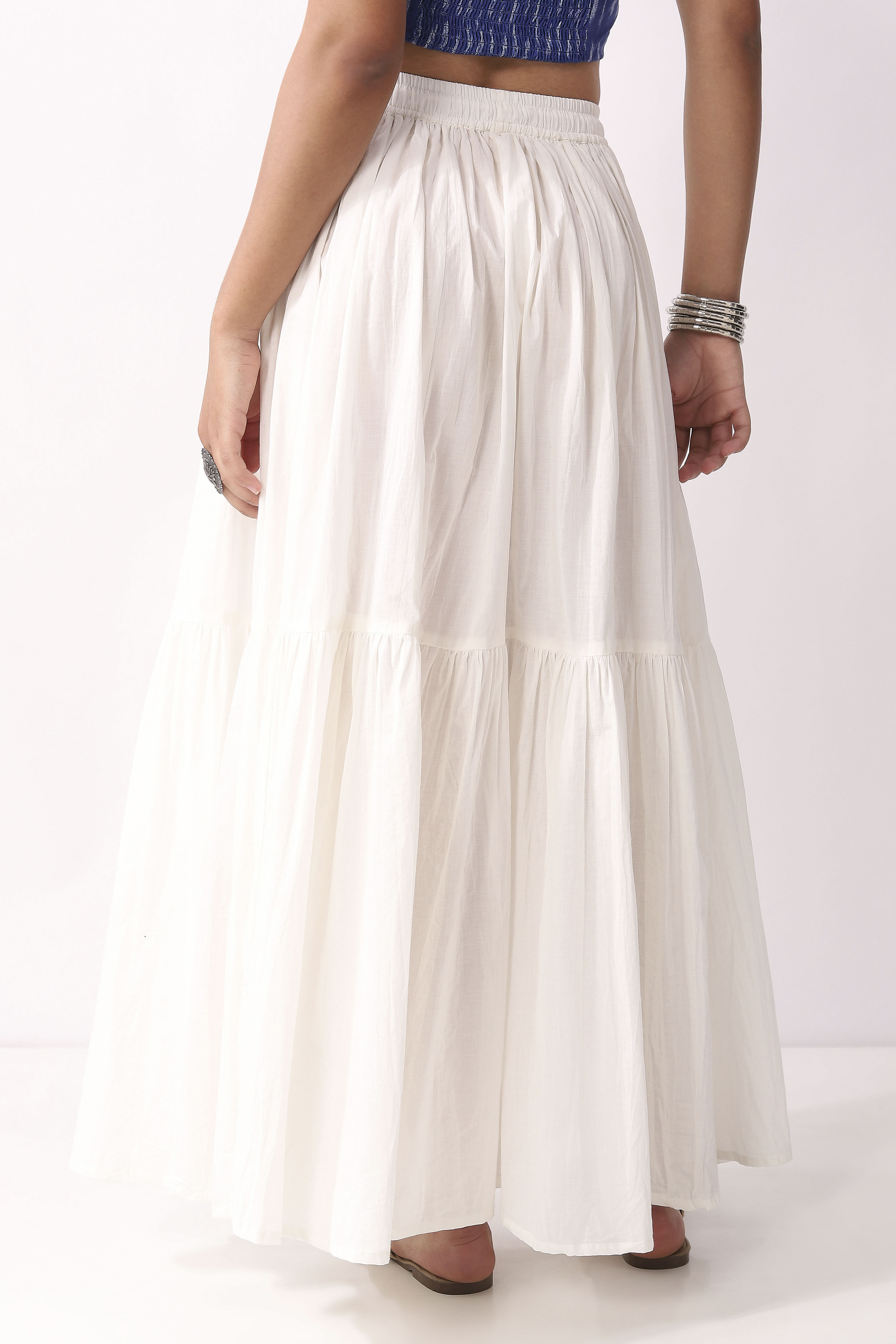 White Cotton Tiered Maxi Skirt image number 5