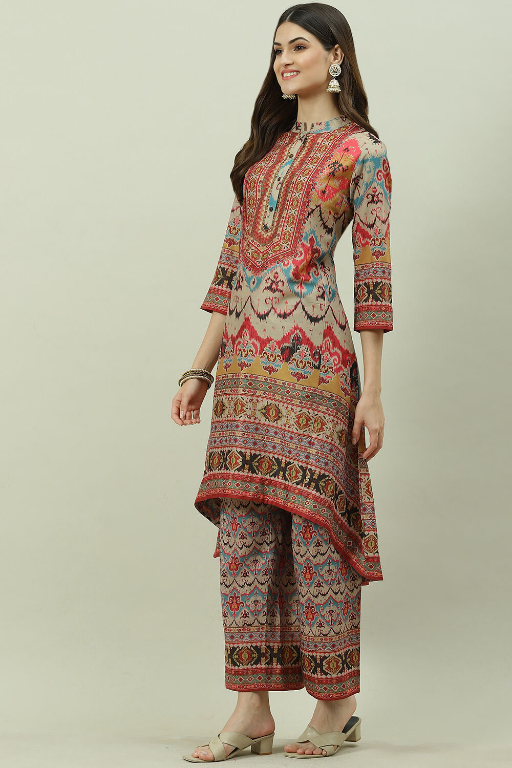 Blue Art Silk Asymmetric Kurta Palazzo Suit Set image number 3