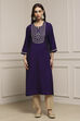 Purple Viscose Blend Straight Kurta image number 5