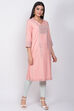 Peach Cotton Flax Straight Printed Kurta image number 3