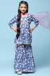 Blue Printed Cotton Peplum Kurta & Garara With Net Dupatta image number 7