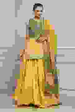 Yellow Olive Cotton Silk Straight Lehenga Set image number 6