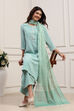Turquoise Polyester Yarndyed Straight Suit Set
