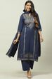Navy Cotton Straight Kurta Palazzo Suit Set image number 0