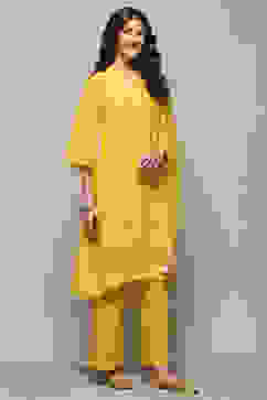 Lime Yellow Cotton Straight Suit Set image number 6