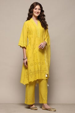 Lime Yellow Cotton Straight Suit Set image number 6