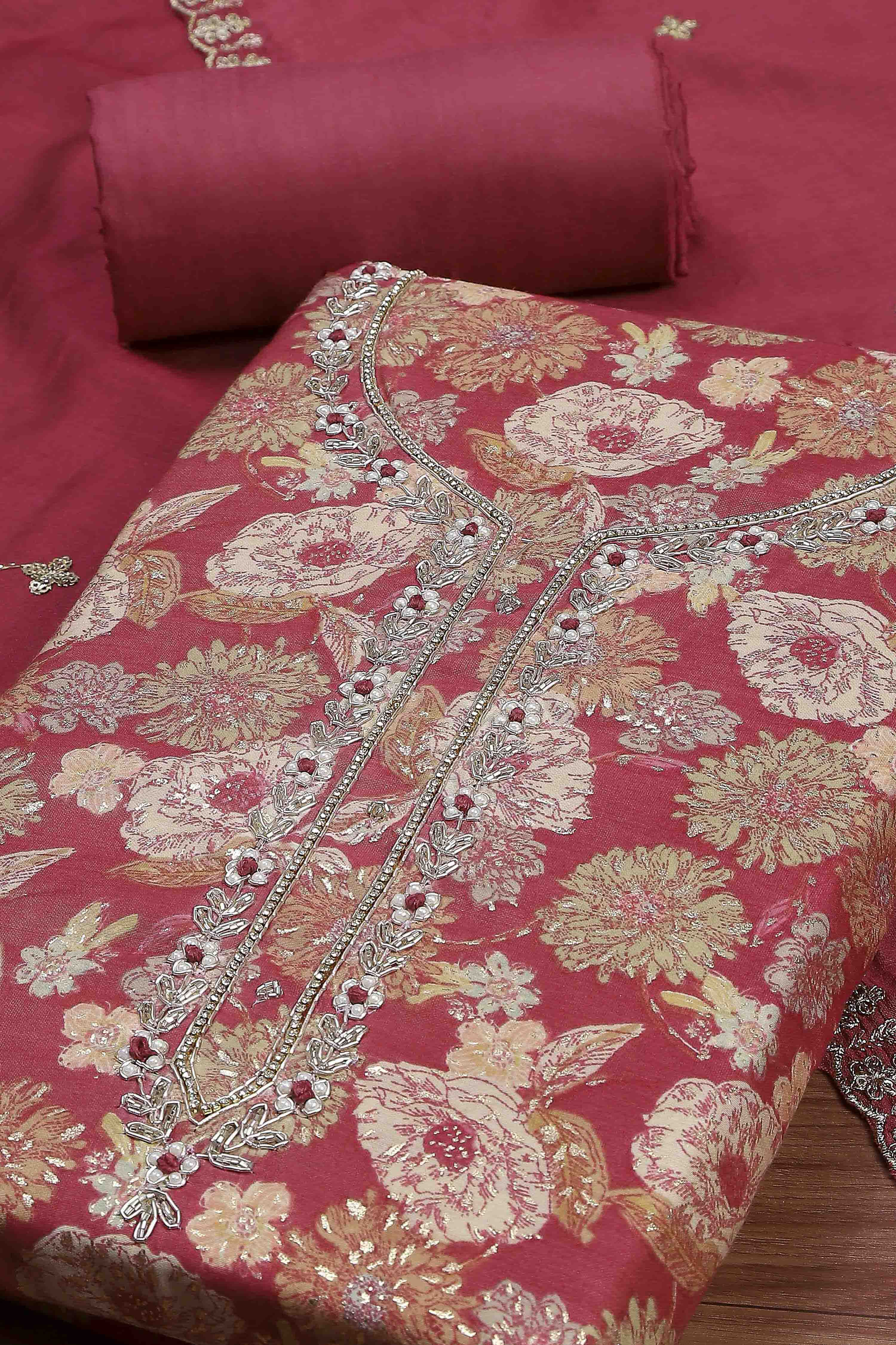 Old Rose-Toned Modal Rajasthani Print Unstitched Suit Set image number 1
