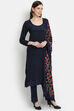 Navy Blue Crape Easy Stitch Suit Set image number 3