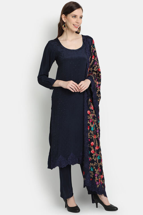 Navy Blue Crape Easy Stitch Suit Set image number 3