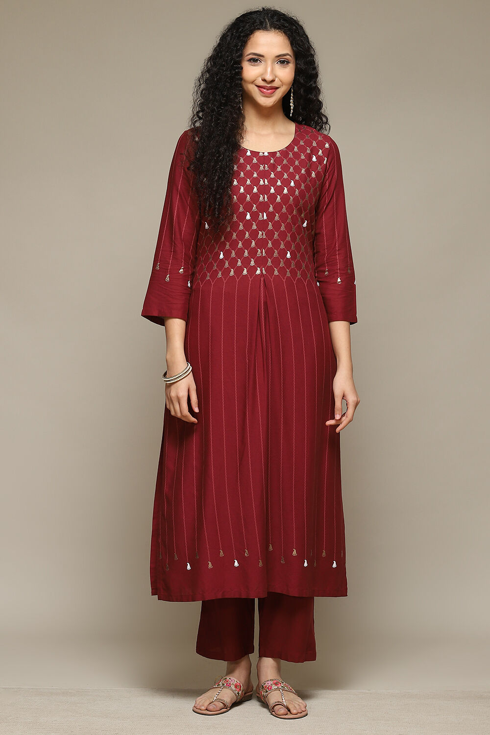 Maroon Rayon Straight Kurta Pant Suit Set