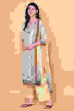 Beige Cotton Straight Kurta Palazzo Suit Set image number 5