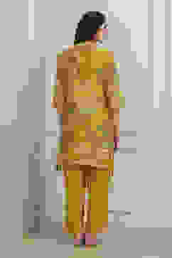 Yellow Viscose Chanderi Asymmetric Suit Set image number 4