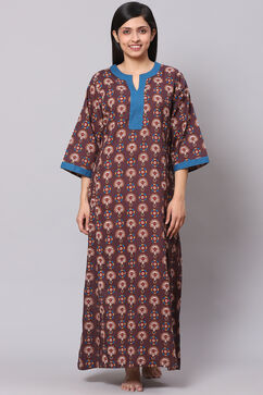 Dark Brown Straight Cotton Printed Sleepwear image number 0