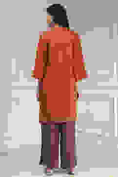 Orange Solid Straight Suit Set image number 4