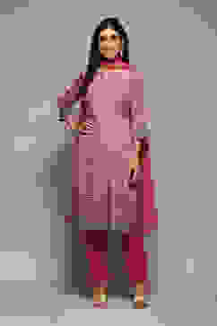 Pink Printed Straight Kurta & Pants Suit Set image number 7