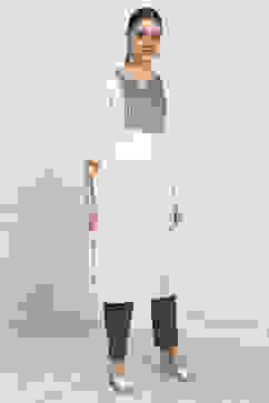 Off White Cotton Blend Schiffli Unstitched Suit Set image number 6