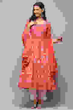 Coral Cotton Anarkali Suit Set image number 7