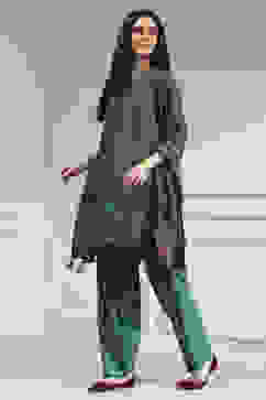 Teal Printed Straight Suit Set image number 3