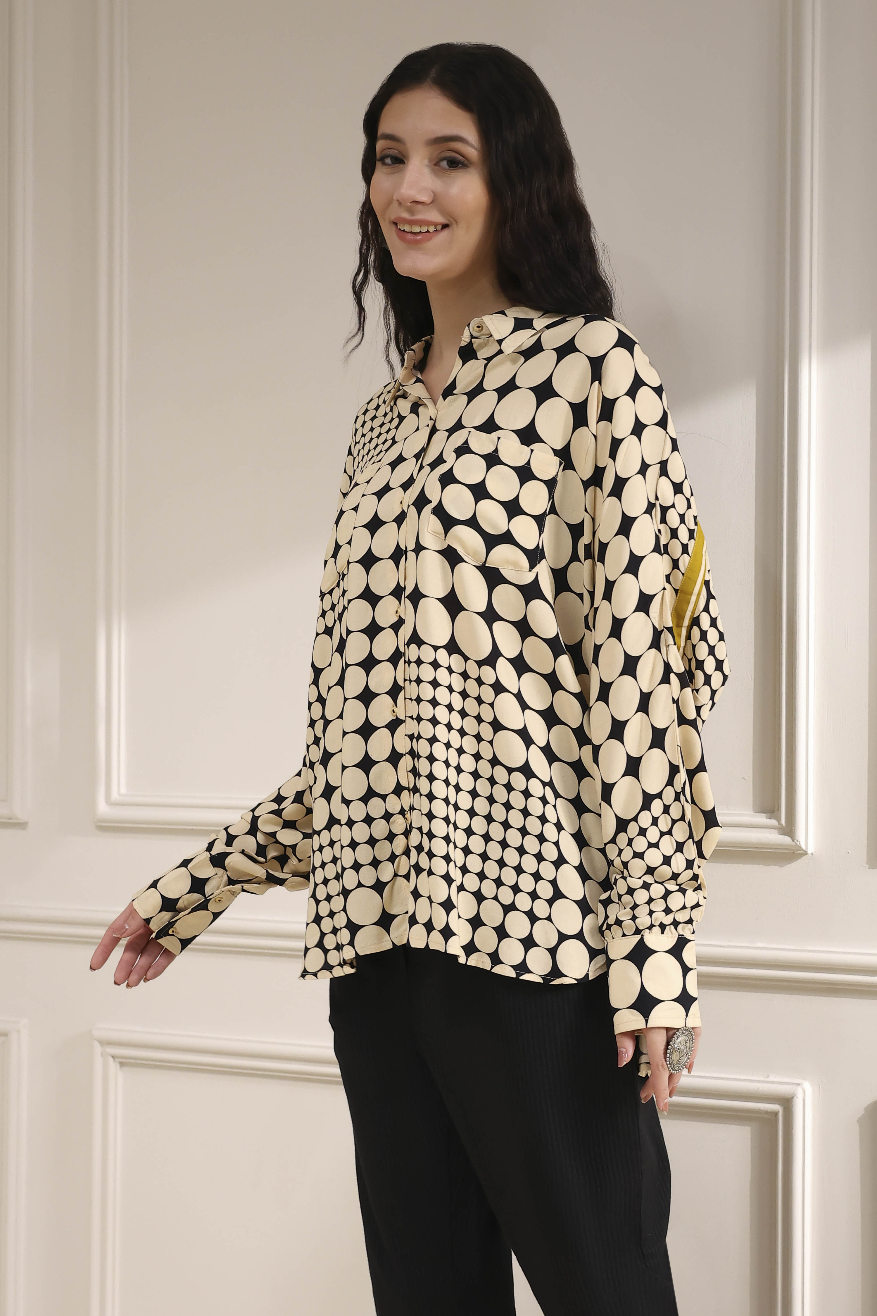 Ivory Viscose Asymmetric Printed Top image number 2