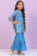 Blue Cotton A-Line Printed Kurta Set image number 5