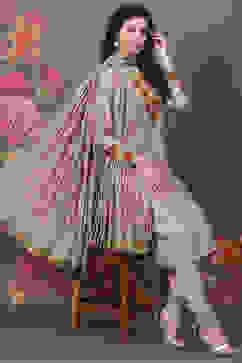 Rohit Bal Beige Silk & Cotton Flared Kurta Suit Set image number 7