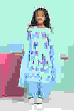 Blue Cotton Printed Tiered Suit Set image number 6