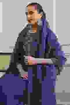 Blue Chanderi Embroidered Straight Suit Set image number 7