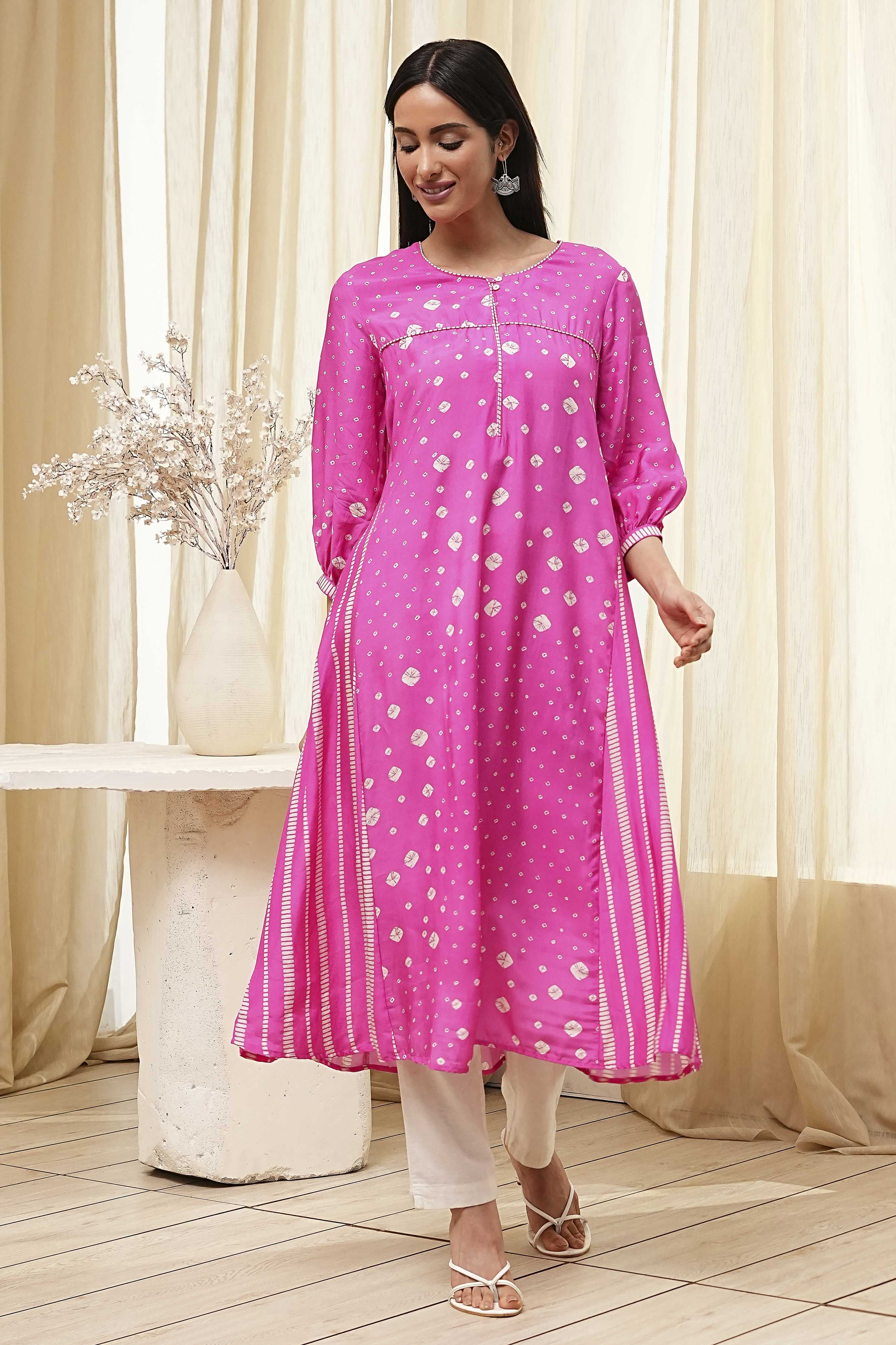 Pink Modal Printed A-Line Kurta image number 5