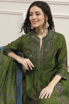 Green Viscose Kalidar Printed Suit Set image number 0