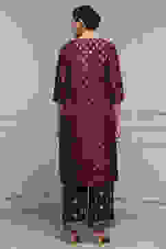 Purple Viscose Dupion Printed Straight Suit Set image number 4