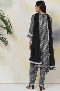 Black Rayon Asymmetric Kurta Salwar Suit Set image number 7
