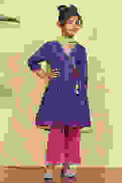 Purple Polyester Solid Kalidar Suit Set image number 6