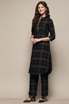 Black Cotton Straight Kurta Set image number 3